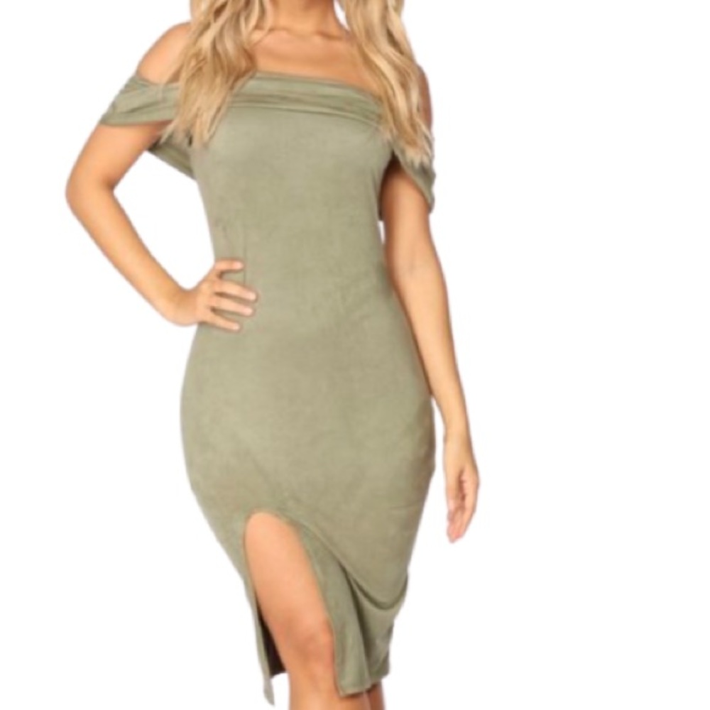 BNWT Olive Off The Shoulder Dress with Side Slit